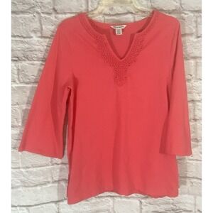 TOMMY BAHAMA Womens Small Soft Pink V Neck Tunic Top 3/4 Sleeve Shirt